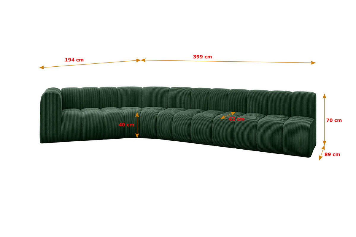 ECKSOFA modulares Sofa Karex-L2 - 399x194x70 cm Grün - Grün, Holzwerkstoff/Textil (399/194cm) - ALTDECOR