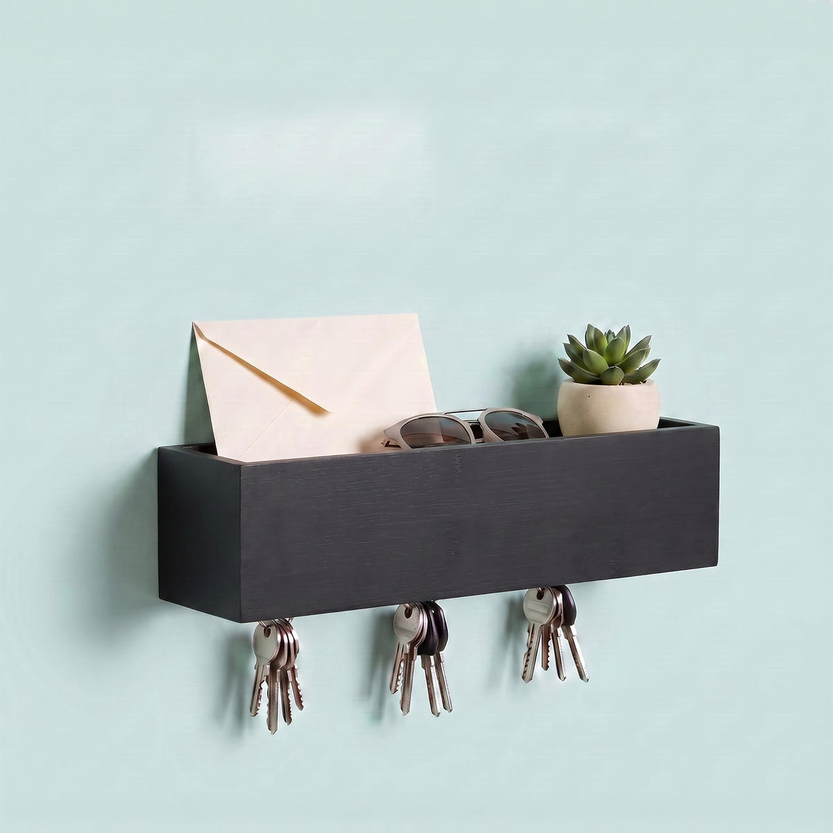 SUPORT pentru chei negru bambus 6 cârlige - negru, lemn/metal (26/5/7cm) - Relaxdays