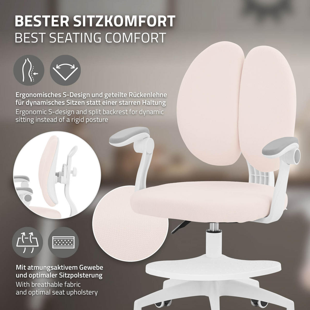 DĚTSKÁ ŽIDLE K PSACÍMU STOLU, béžová, 95–107 cm, z polyesteru - bílá/béžová, textil/plast (53/107/53cm) - ML-DESIGN