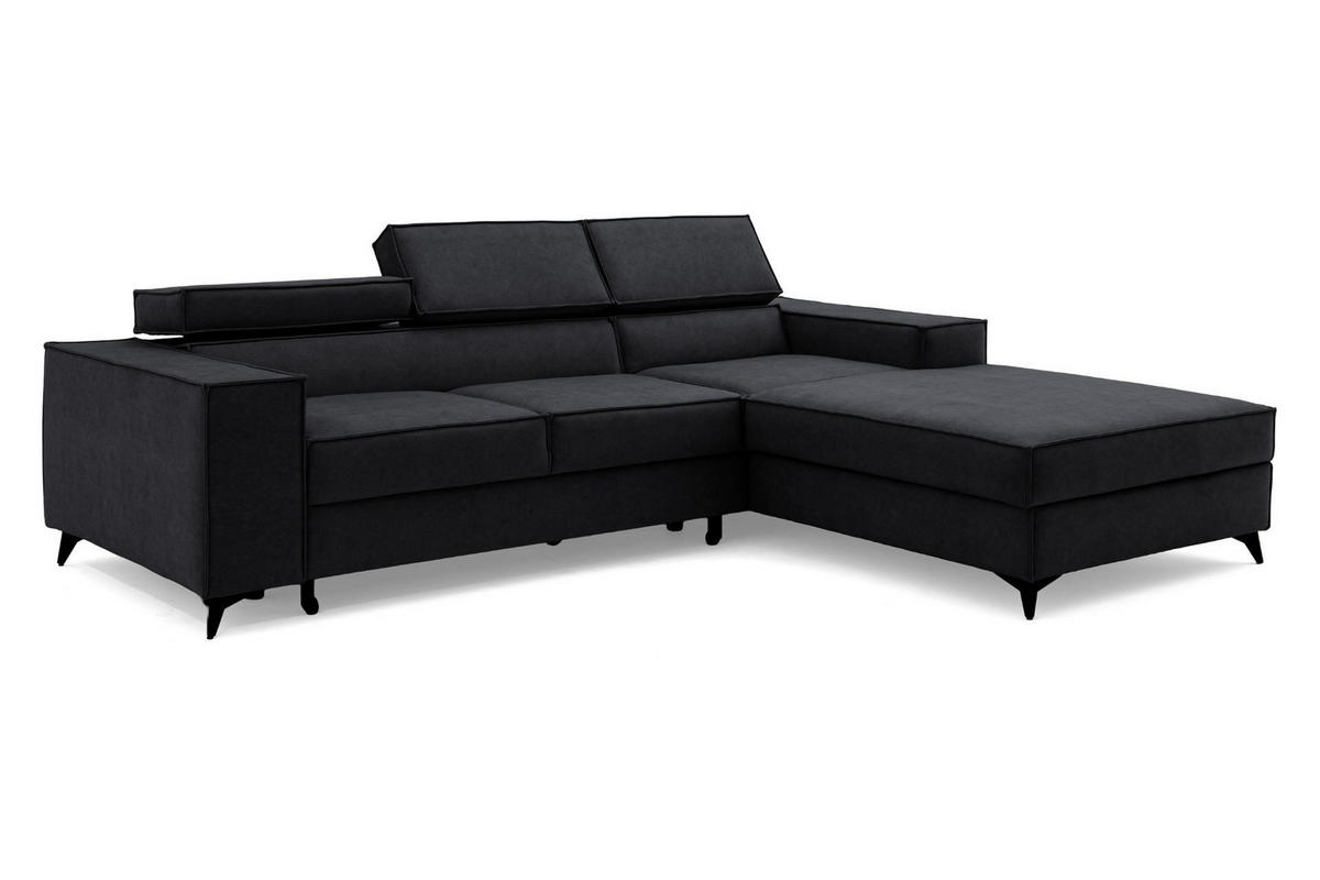 ECKSOFA PURE S Rechts mit Schlaffunktion 127x215 Velours Graphit - Graphitfarben/Schwarz, Holz/Textil (204/281cm) - Muffo