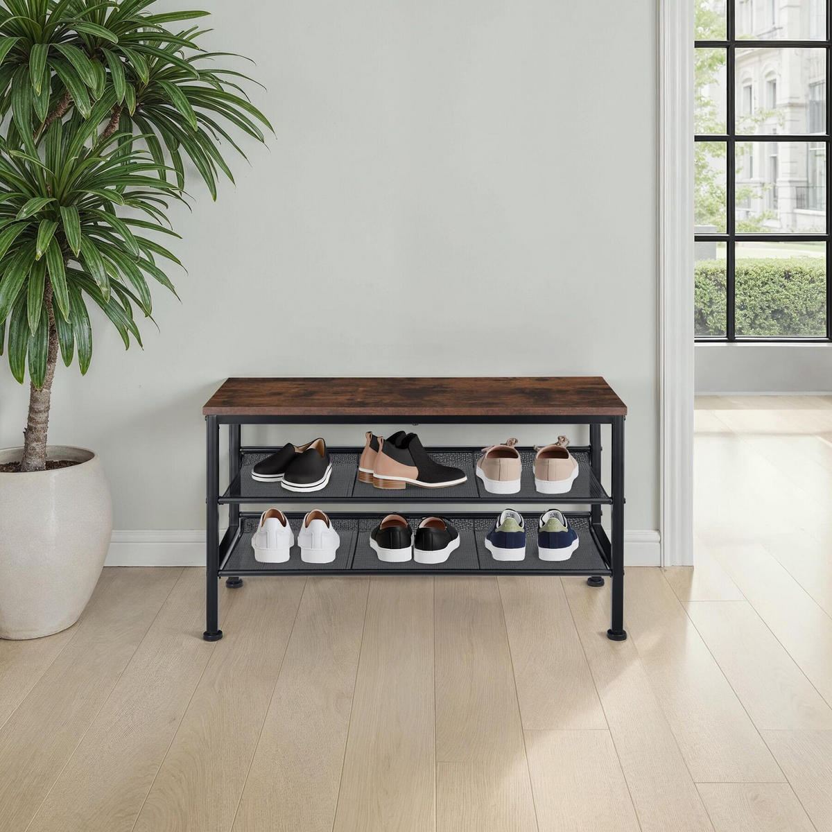 SCHUHREGAL Derry,75,5 x 30,5 x 45,5 cm,Industrial Holz dunkel, rustikal - Rostfarben, Holz (30.5/45.5/75.5cm) - tectake