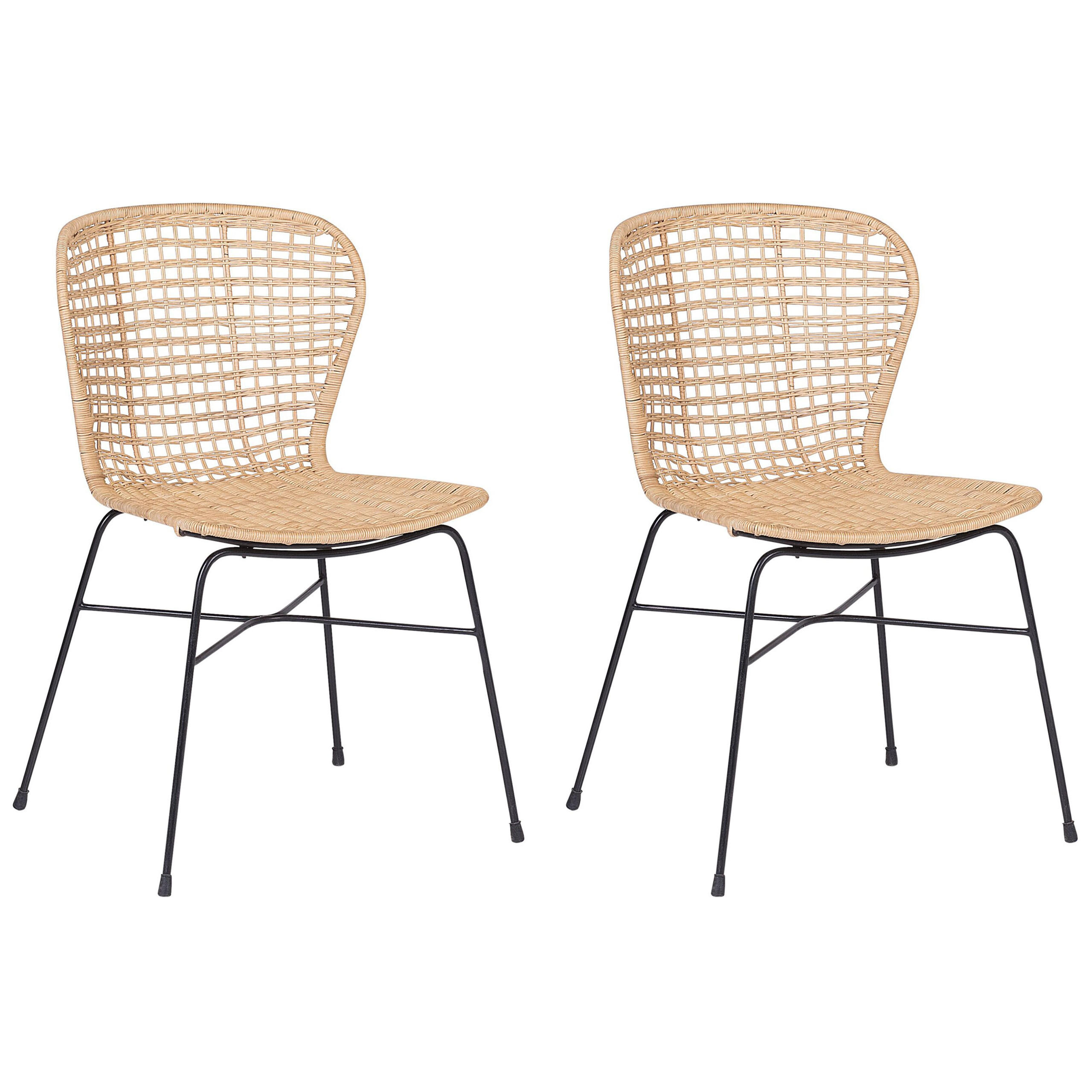 RATANOVÁ ŽIDLE sada 2 ks Ratan Béžová Elfros - béžová, kov/přírodní materiály (56/83/49cm) - Beliani