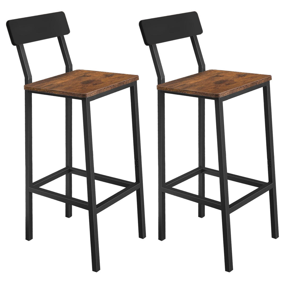 BARHOCKER 2er-Set mit Lehne Metall Dunkelbraun Schwarz 40/30/90 cm - Dunkelbraun/Schwarz, Holzwerkstoff/Metall (30/90/40cm) - Begryf