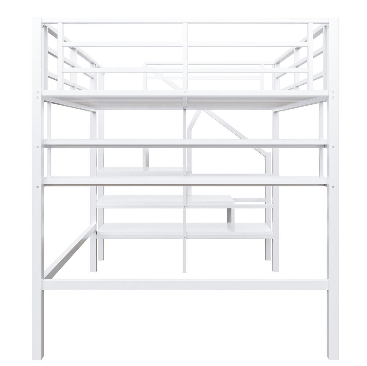 HOCHBETT aus Metall und MDF 140x200 cm Weiß mit Stauraumleiter, Regalen und Freiraum - Weiß, Metall (140/200cm) - IVMEU