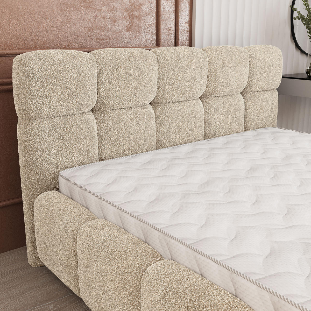 POLSTERBETT FARU Q 180x200 cm mit Bettkästen - Creme - Creme, Holz (180/200cm) - MASSENO