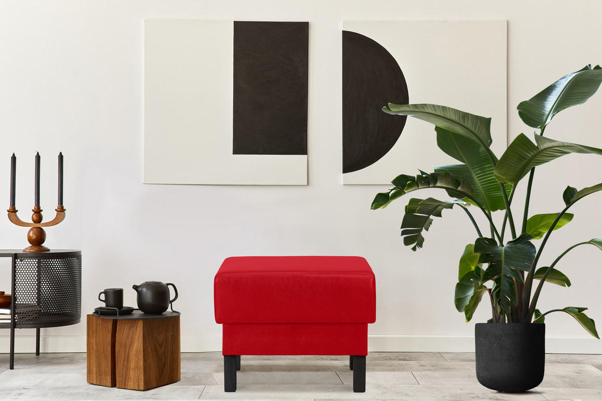 SITZHOCKER ESPECTO auf hohen Holzbeinen, rot - Rot/Schwarz, Textil (58/47/56cm) - KONSIMO®