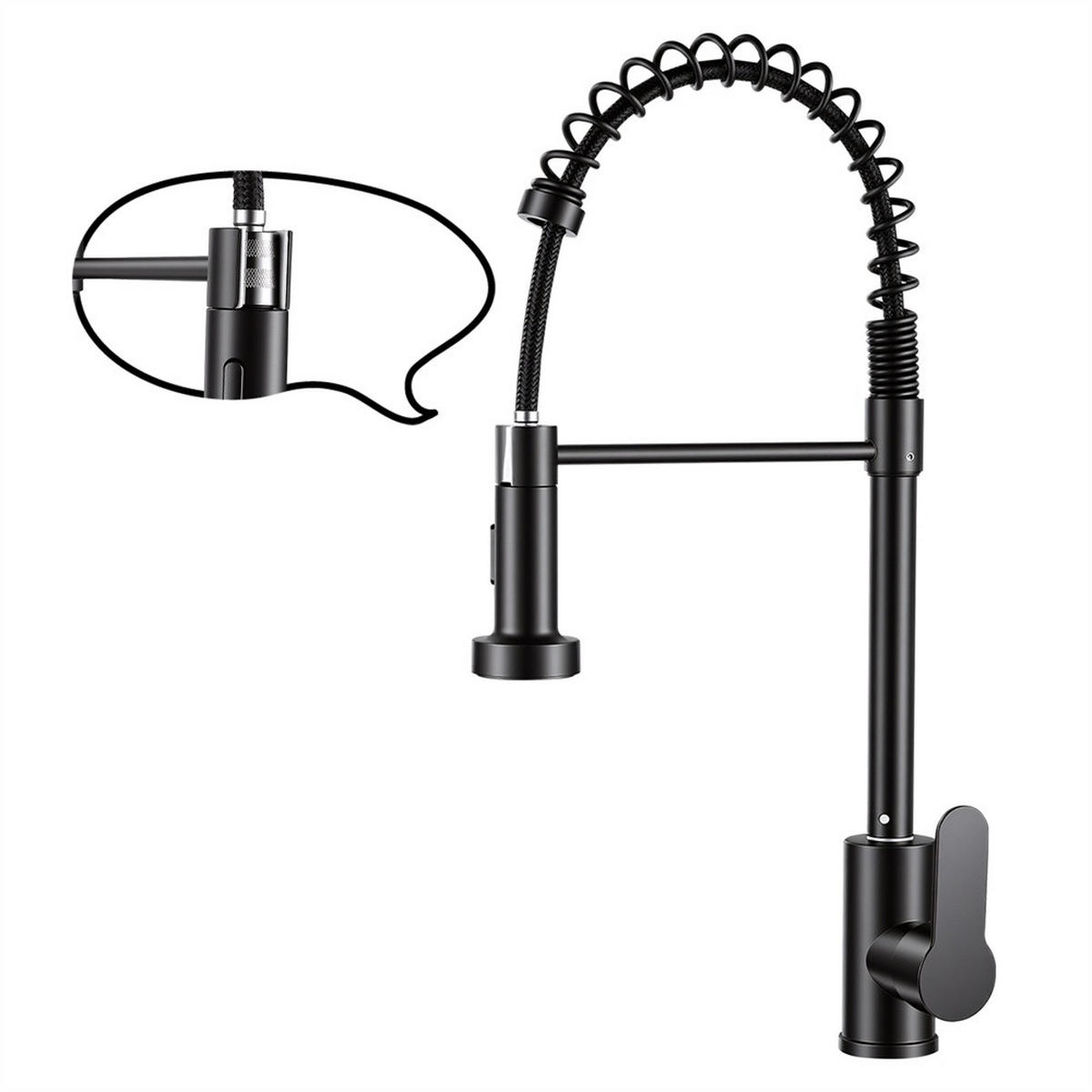 KÜCHENARMATUR Schwarz mit Herausziehbarer Geschirrbrause - Wasserhahn Küche mit 360° Drehbar Spülbecken Wasserhahn - Schwarz, Metall (17.5/46/4.5cm) - DELFA