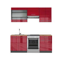 KÜCHENZEILE Fame-Line Bordeaux Hochglanz/Anthrazit 200 cm, AP Eiche - Bordeaux/Anthrazit, Holzwerkstoff (200/81.6/60cm) - Vicco