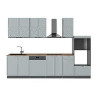 KÜCHENZEILE Fame-Line Hellblau-grau/Anthrazit 300 cm mit Hochschrank AP Eiche - Anthrazit/Blaugrau, Holzwerkstoff (300/81.6/60cm) - Vicco