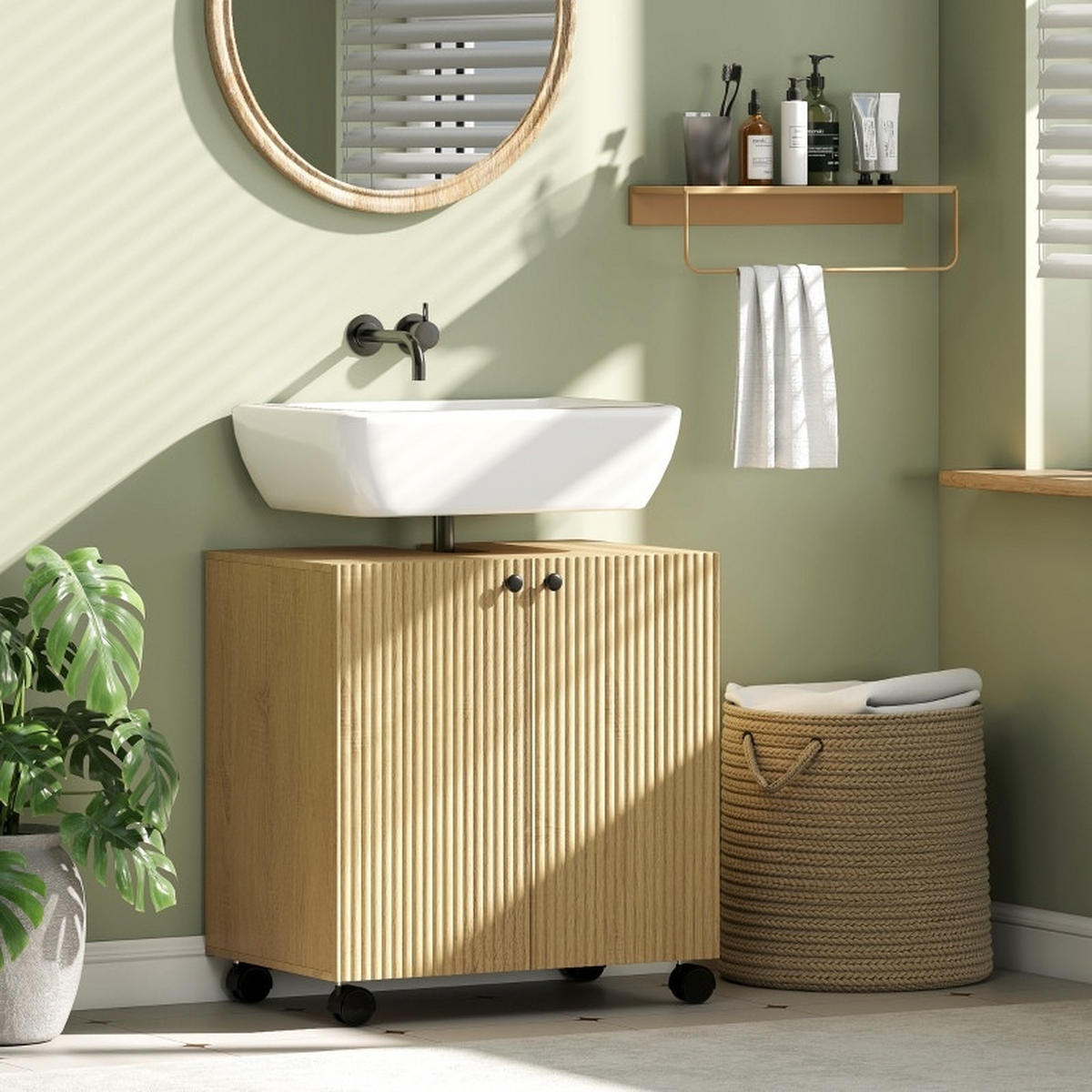 WASCHBECKENUNTERSCHRANK mit Rollen und Soft-Close Naturholz - Naturfarben, Holzwerkstoff (39.8/62/60cm) - Beauniv