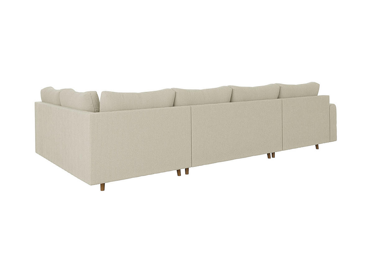 WOHNLANDSCHAFT inkl. Hocker Alma Beige Cord - Beige/Braun, Holz/Textil (310/81/161cm) - S-Style Möbel