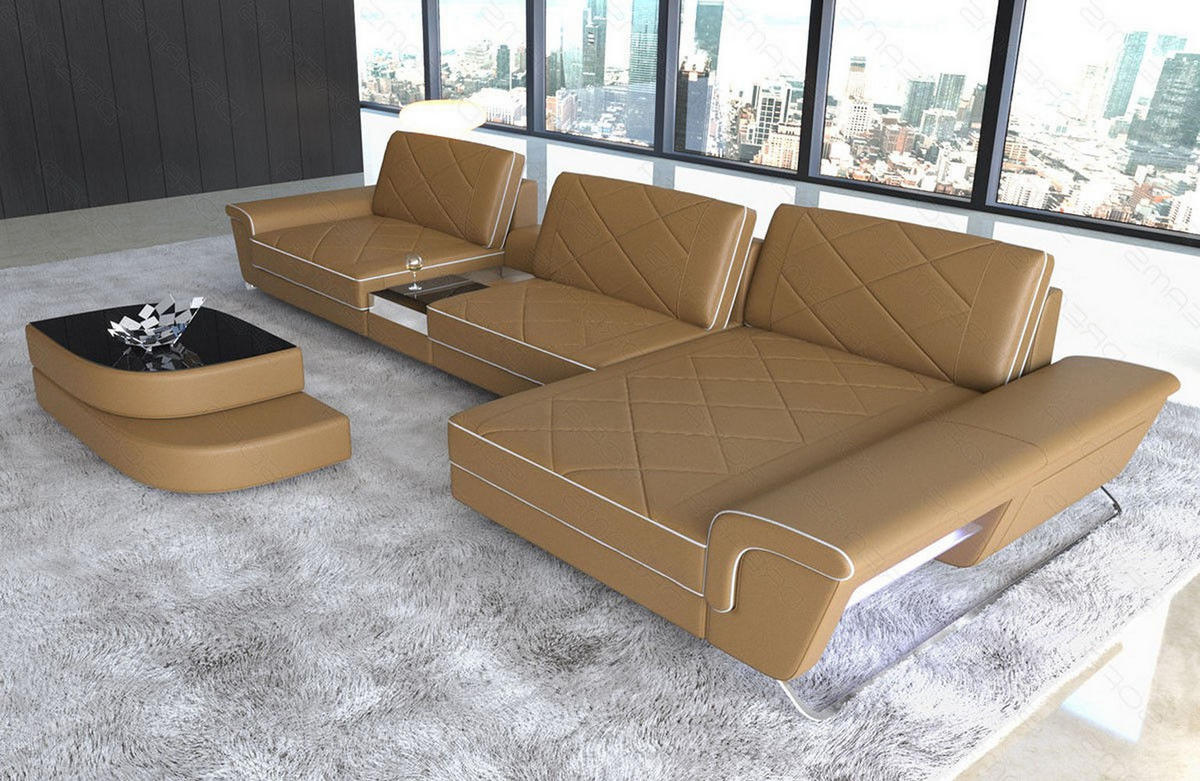 LEDERSOFA Bari L - Beige, Leder (369/197cm) - Sofa Dreams