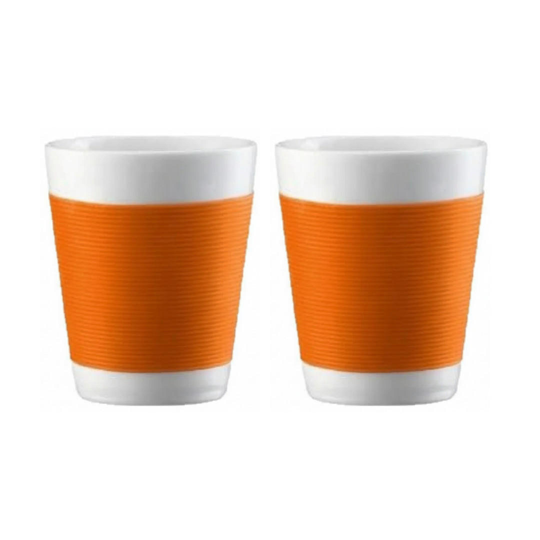 ESPRESSOTASSEN Canteen Orange 2er Set 100 ml Doppelwandig Porzellan Silikonhülle - Orange/Grün, Keramik (0.2L) - Bodum