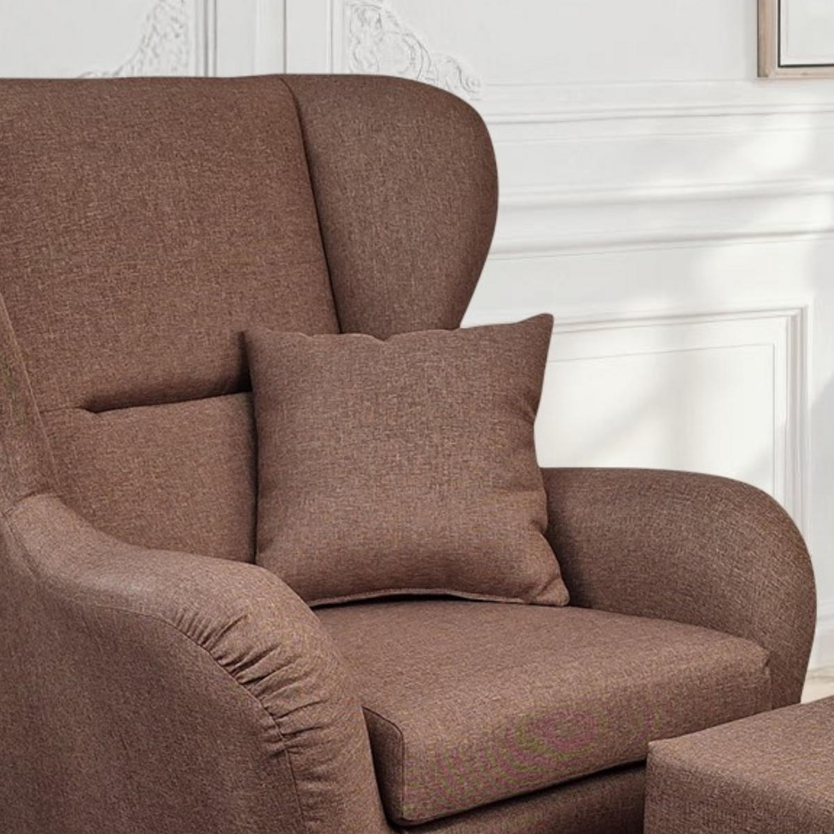 OHRENSESSEL mit HOCKER, hoher Sitzkomfort durch Wellenunterfederung B90/H98/T76 cm, Strukturstoff Braun / 18003 - Schwarz/Braun, Holz/Textil (90/98/76cm) - luma-home