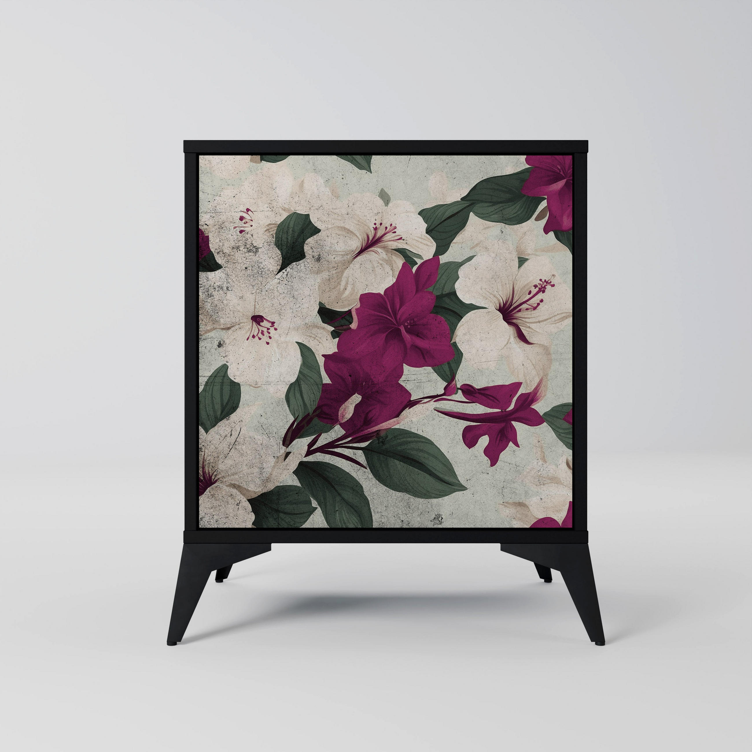 SIDEBOARD FLOWERET DREAM, Schwarz, 57,5x42x70,5 cm, Schwarze Metall-Sternfüße - Multicolor/Schwarz, Holzwerkstoff/Metall (57.5/70.5/42cm) - SpaceRebels