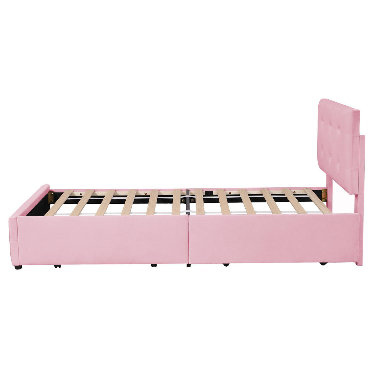 KINDERBETT 90/200 cm in Rosa aus Samt mit Schublade und Lattenrost - Rosa, Textil (90/200cm) - Flora Grace