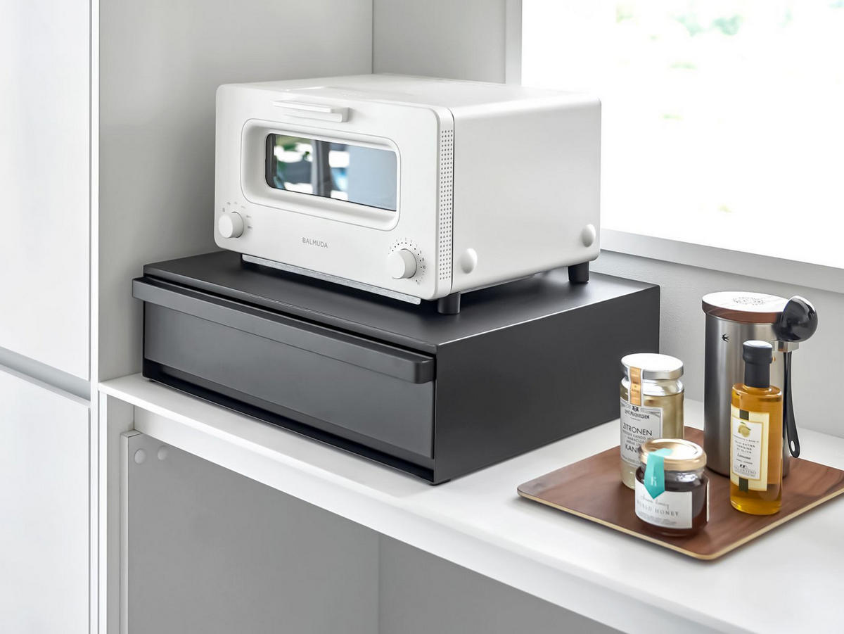 ARBEITSPLATTEN-AUSZIEHTABLETT Tower schwarz 45/13/37 cm mit 1 Schublade - Schwarz, Metall (45/13/37cm) - Yamazaki