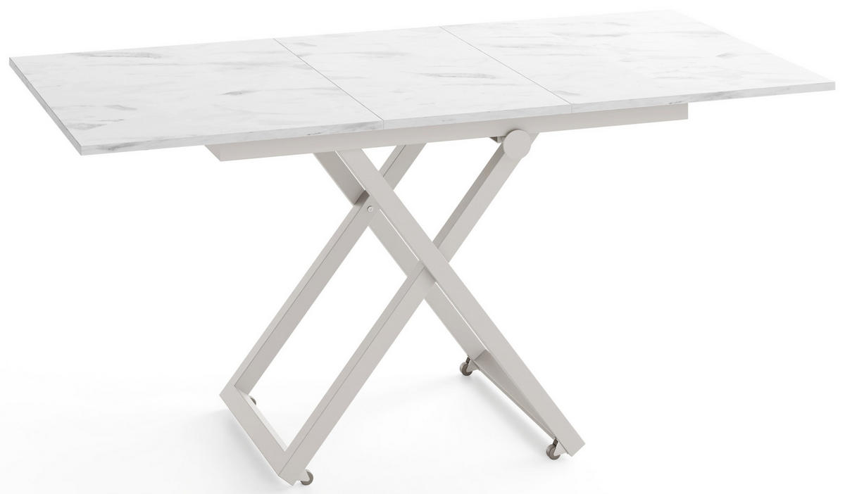 COUCHTISCH Axen höhenverstellbar ausziehbar, Marmor Weiß 120-160/80/38-75 cm - Kaschmir/Ecru, Holzwerkstoff/Metall (80/160/75cm) - WFL GROUP