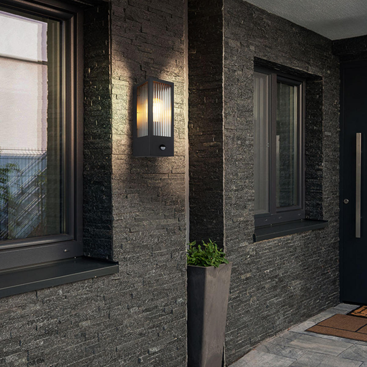 LED AUSSEN-WANDLEUCHTE Glas Schwarz - Schwarz, Glas (12/32/15.4cm) - Globo Lighting