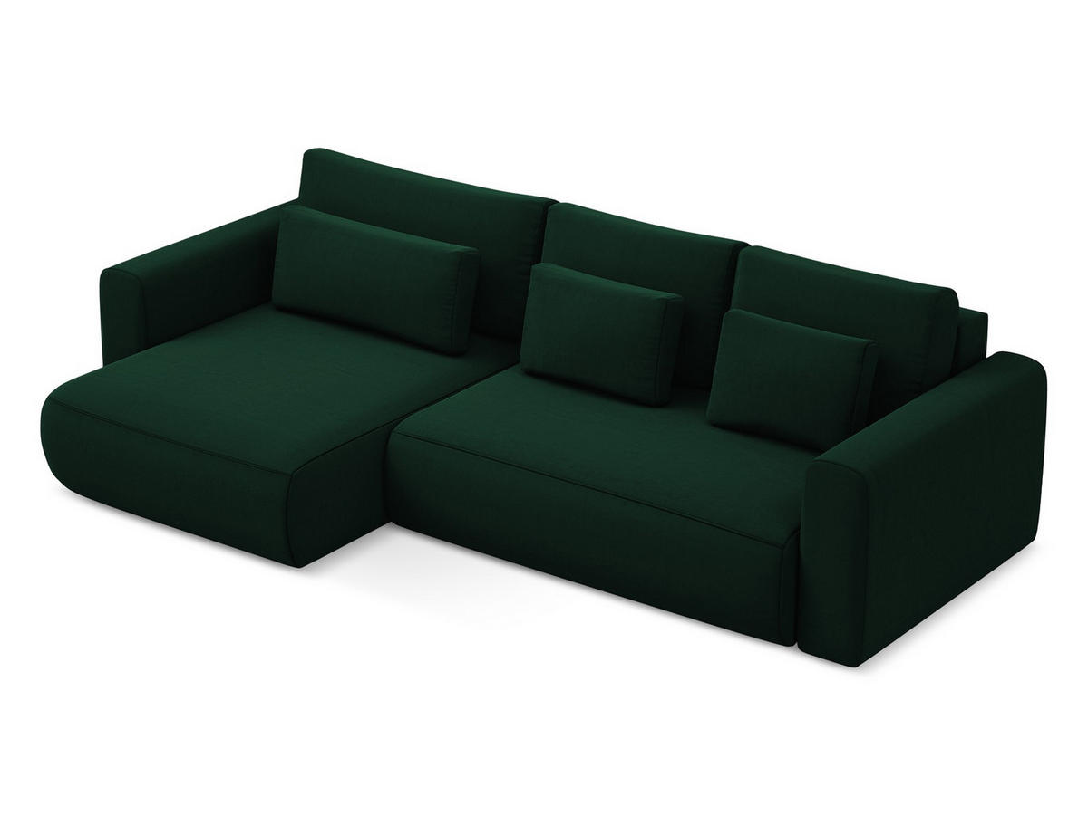 ECKSOFA mit Schlaffunktion Samt Stoff Grün - Dunkelgrün/Schwarz, Kunststoff/Textil (149/278cm) - Makamii