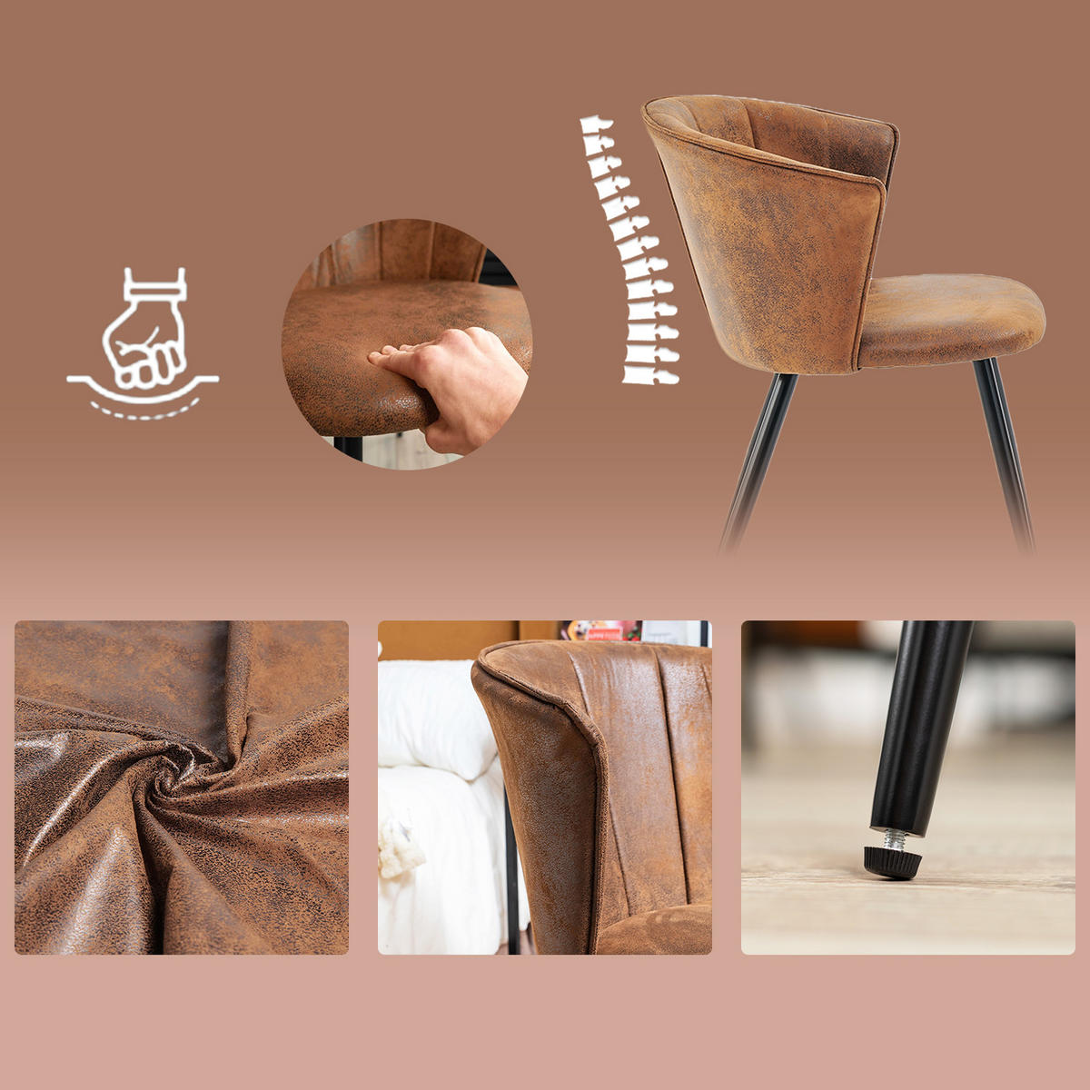BARHOCKER 4er-Set, Polsterung in Wildlederoptik, Sitzhöhe 47 cm, Braun - Braun, Textil (44/74.5/51cm) - Meubles Cosy