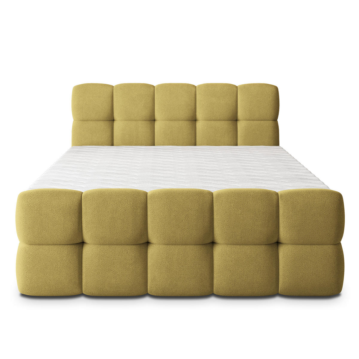 BOXBETT BRUME 180x200 cm mit Matratze und Topper, H2+H3 - Gelb - Gelb, Holz (180/200cm) - MASSENO