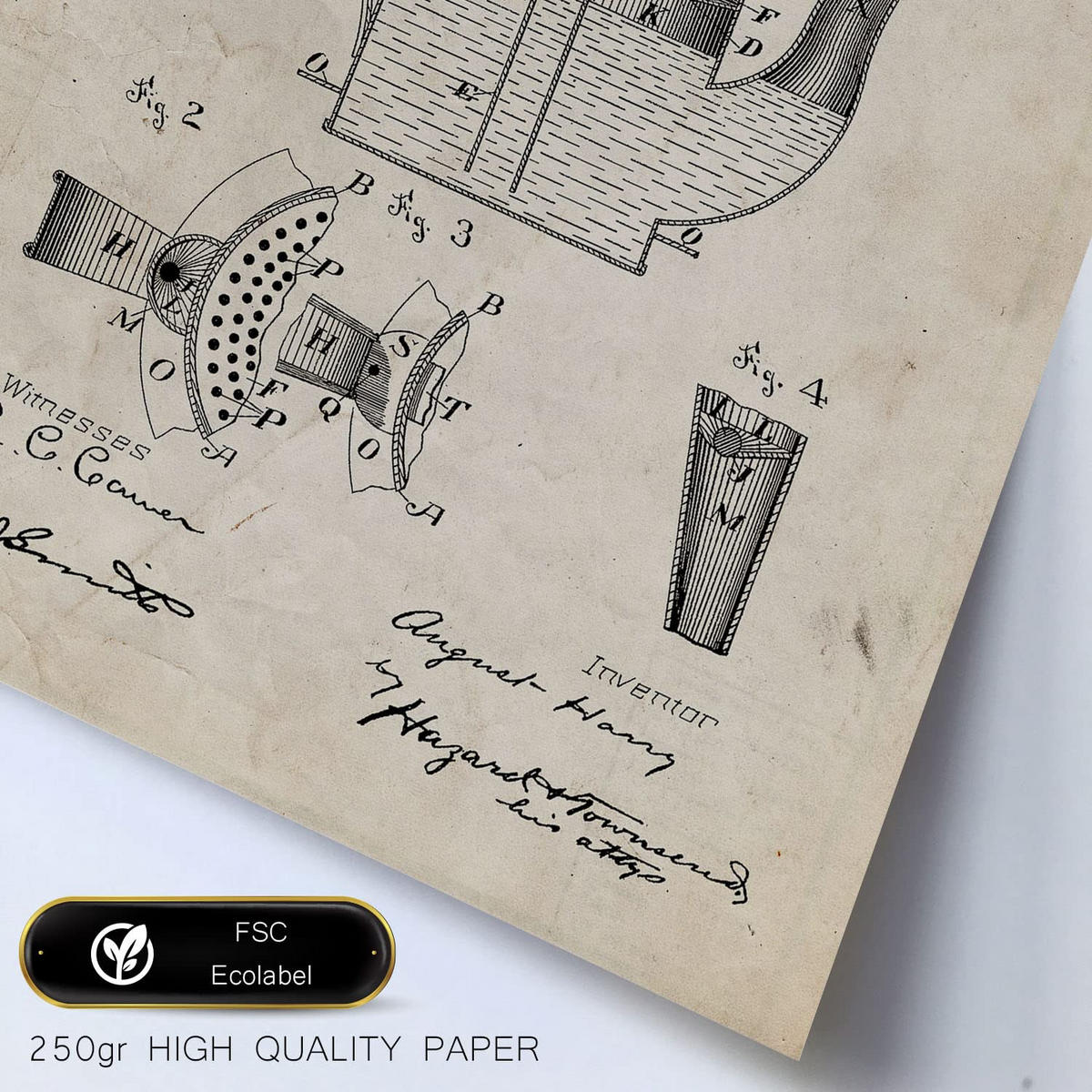 POSTER Set Mit 6 Mit Kaffeemaschine Patenten Im Vintage Stil A3 & A4 Rahmen Aus Hellem Holz - Beige, Papier (29/3cm) - Nacnic