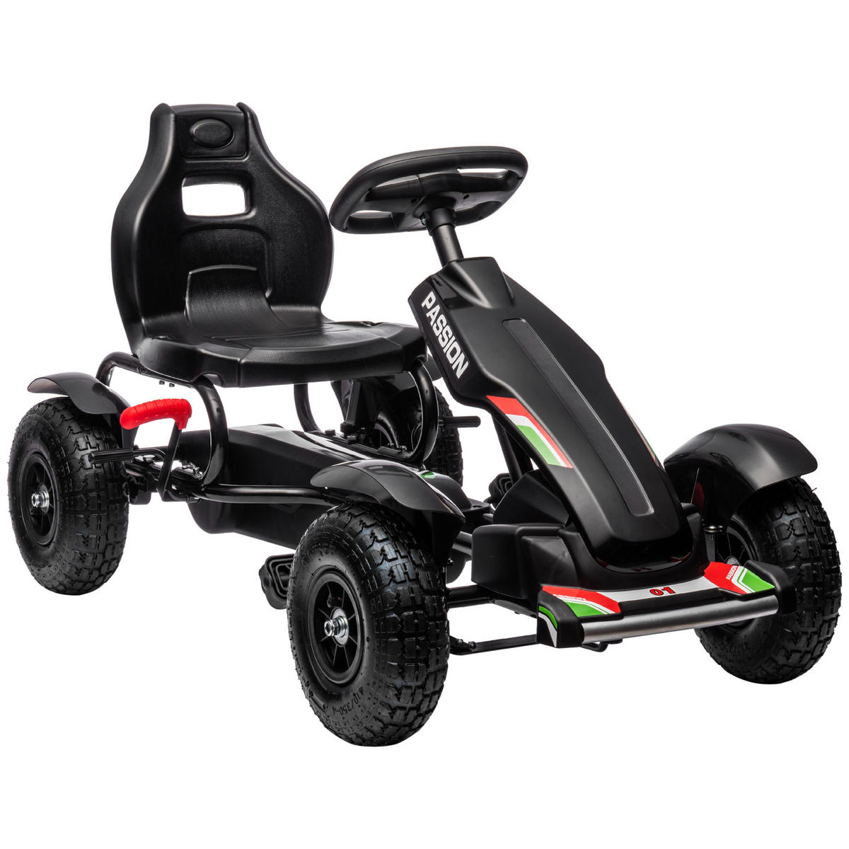 KINDER GO KART TRETAUTO, Schwarz, Kunststoff+ Metall - Schwarz, Metall (121/58/61cm) - HOMCOM