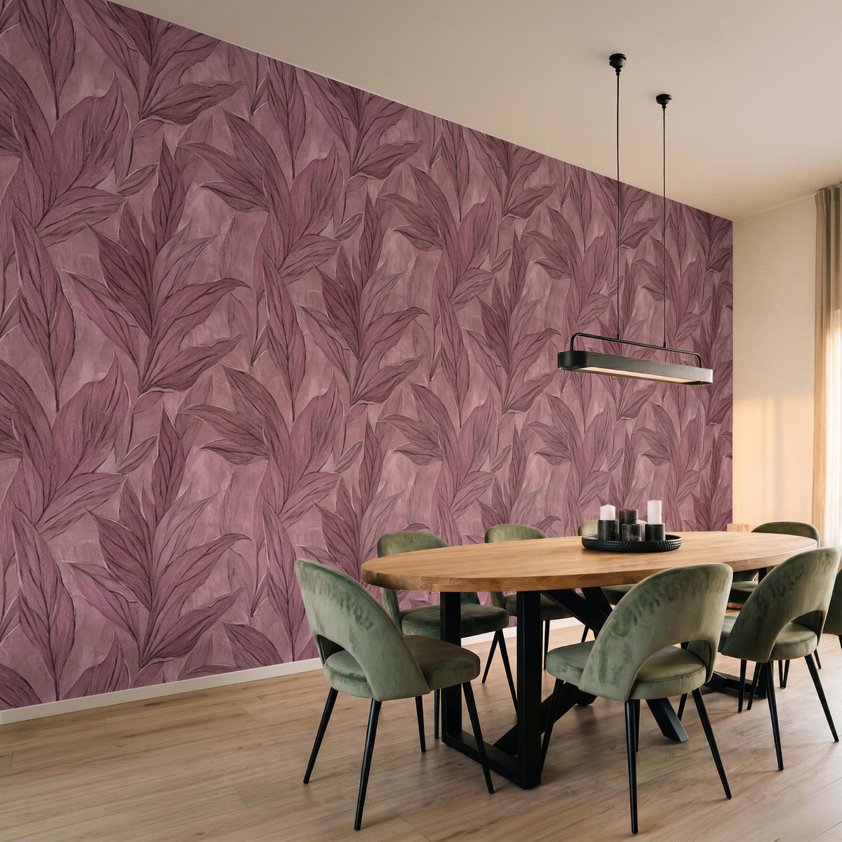 TAPETE - Blätter - Muster - Lila - 500x240 cm - Altrosa, Papier (500/240cm) - OnlyWow
