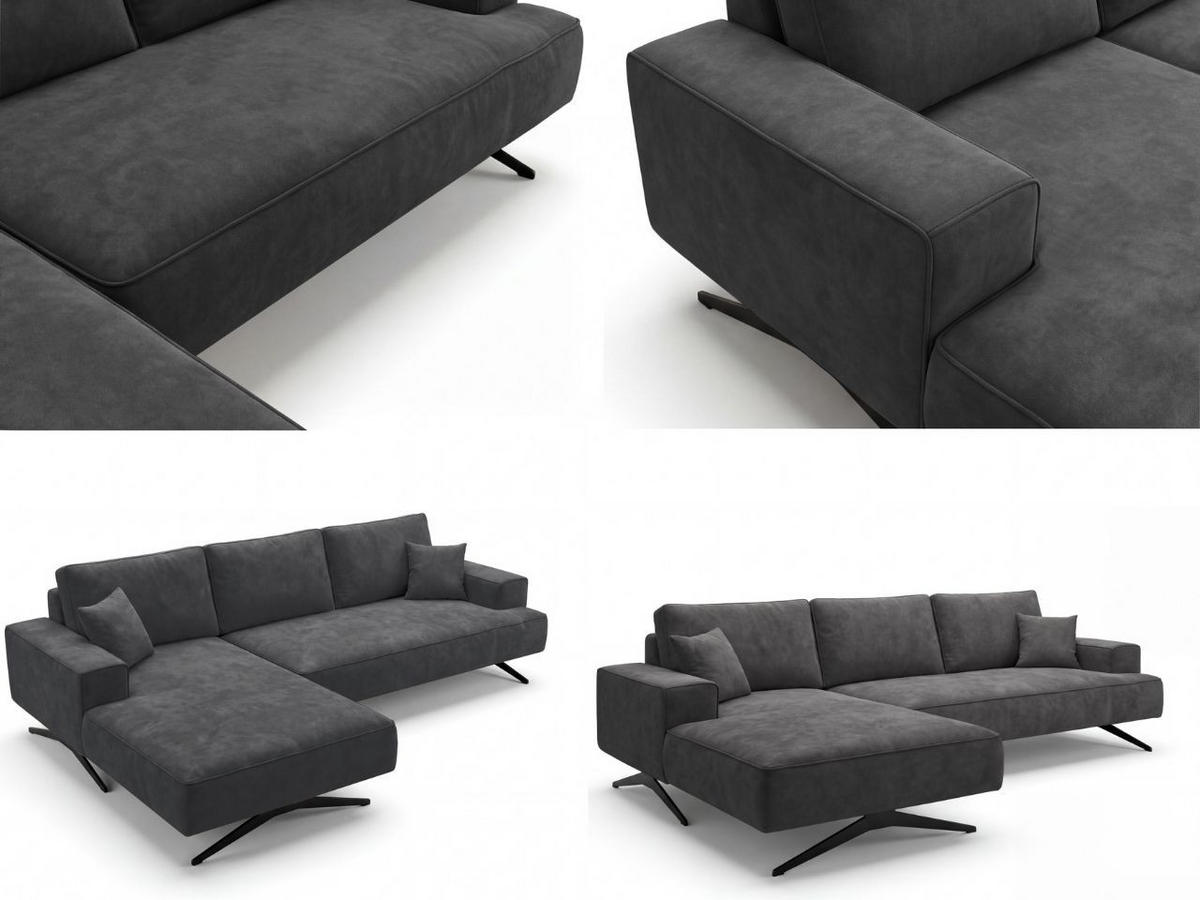 ECKSOFA Leto Anthrazit Links - Anthrazit/Schwarz, Holz/Textil (260/165cm) - Graingold