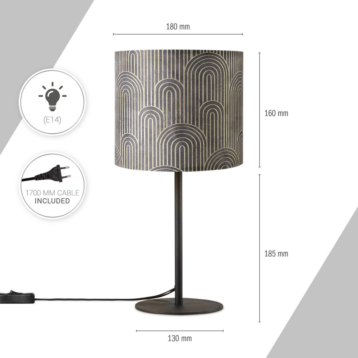TISCHLAMPE Luca Tl Pil 009 - Schwarz, Metall (18/18/36.5cm) - Paco Home