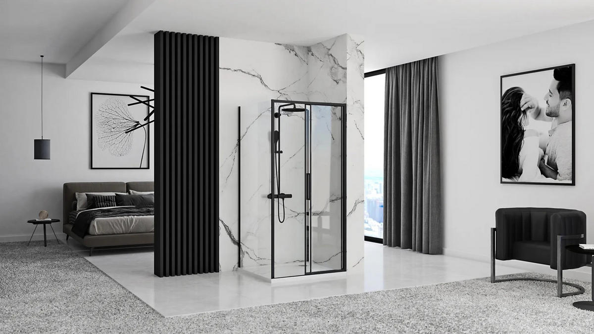 ECKDUSCHE Rea Rapid Slide Black 100x80 - Schwarz, Glas (100/80/195cm) - REA