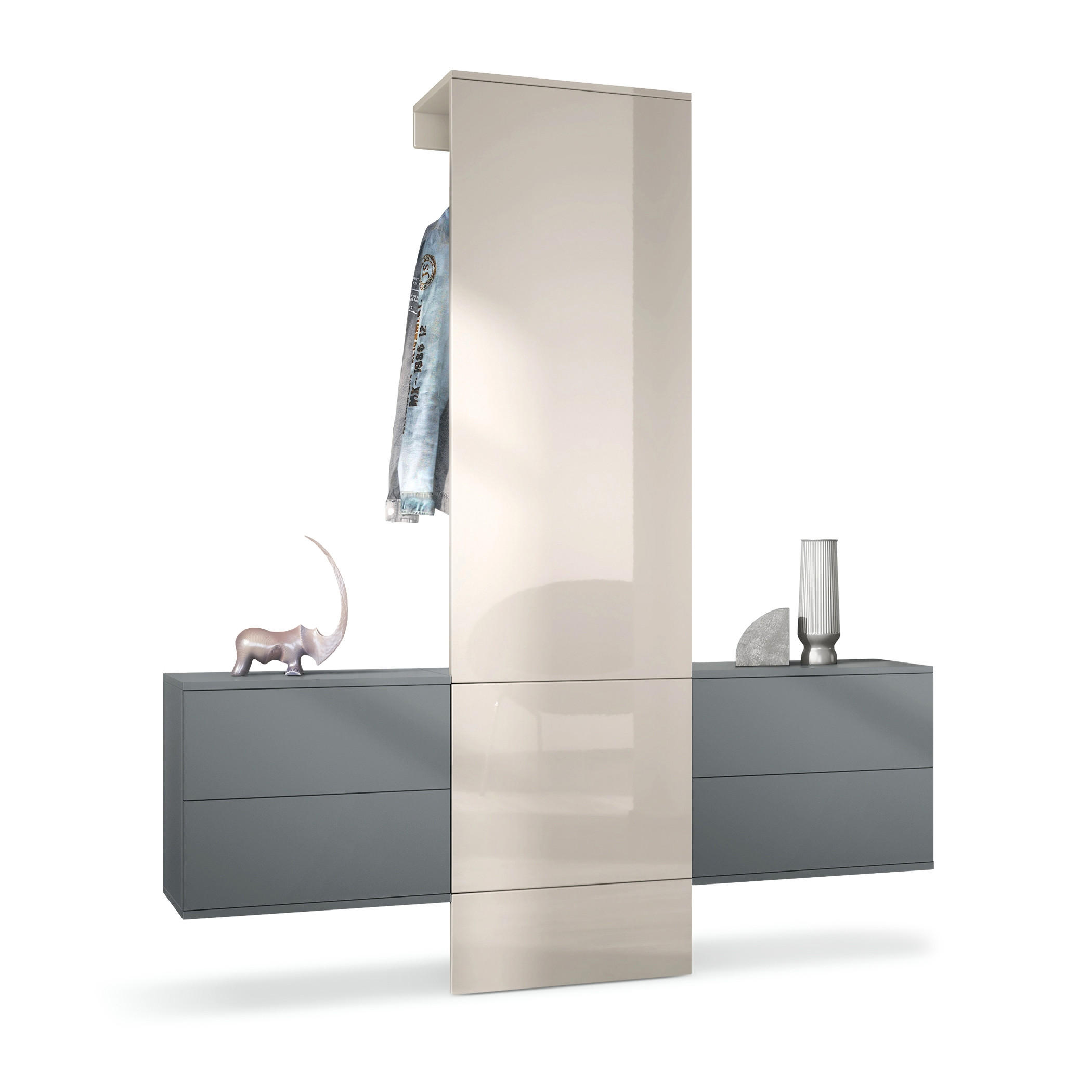 GARDEROBE Carlton Paneel in Sandgrau Hochglanz - Sandfarben, Holzwerkstoff (157/193/35cm) - Vladon