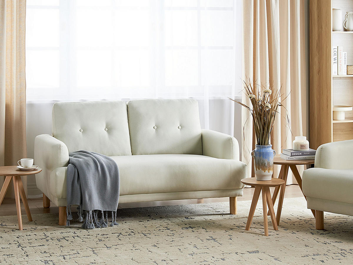 2-SITZER-SOFA Stoff cremeweiß Tuve - Hellbraun/Weiß, Textil (149/85/90cm) - Beliani