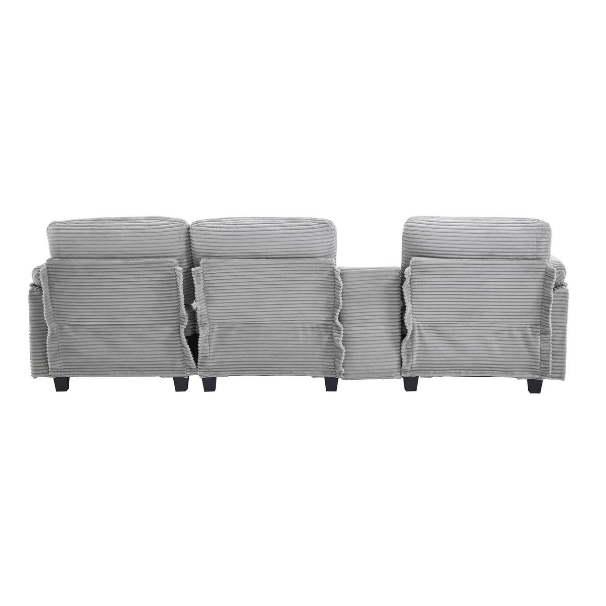 ECKSOFA DE-33686 mit Konsole und Stauraumhocker Hellgrau - Hellgrau, Holzwerkstoff (266/136cm) - ComfortXL