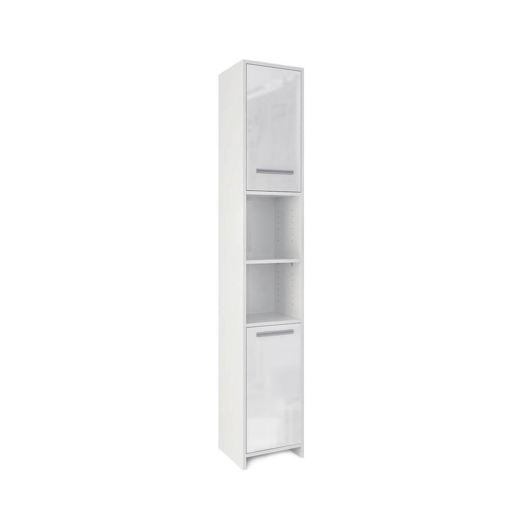 BADSCHRANK Kiko Weiß 30 x 195 cm - Weiß Hochglanz/Weiß, Holzwerkstoff (30/195/30cm) - Vicco