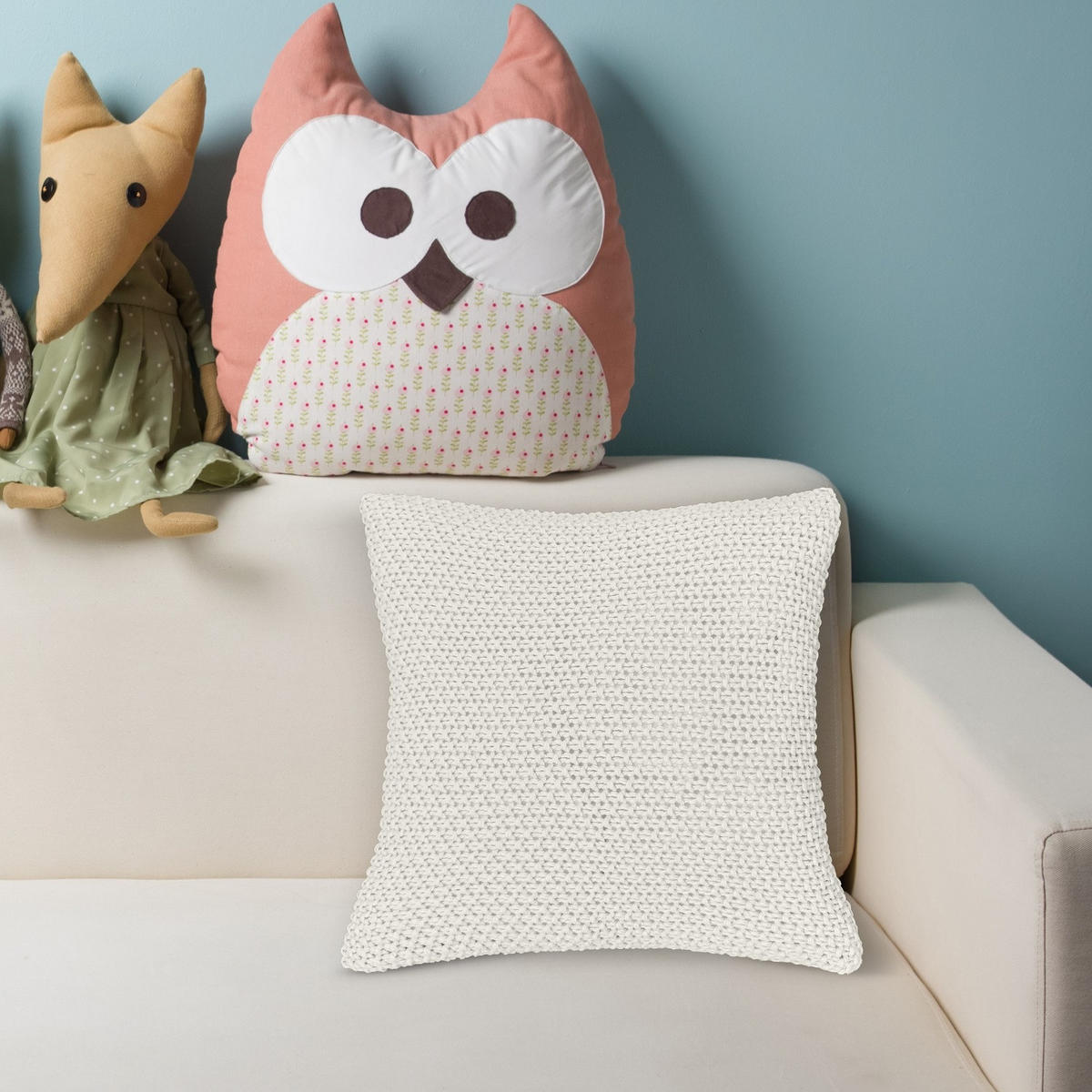 KISSENHÜLLE Strick weiß 45/45 cm mit Reißverschluss - Weiß, Textil (45/45cm) - wometo