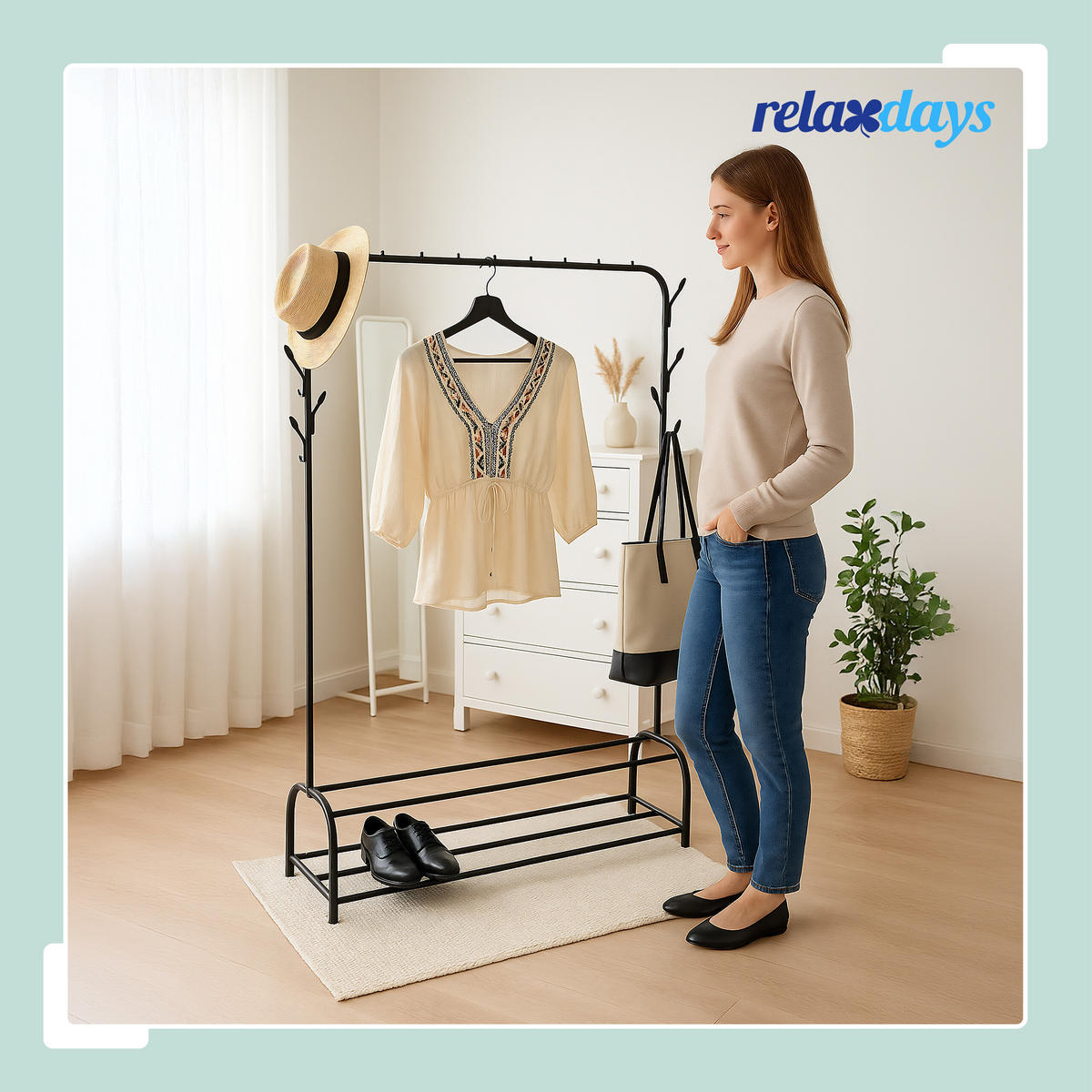 KLEIDERSTÄNDER - Weiß, Metall (110/158/40cm) - Relaxdays