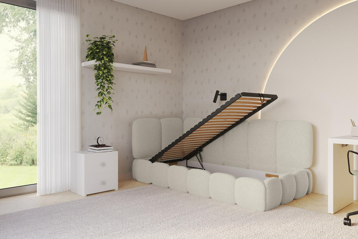 EINZELLBETT Jugendbett mit Bettkasten, Rechts - AVRY 100x200 Beige - Beige/Perlmutt, Holzwerkstoff/Textil (100/200cm) - ALTDECOR