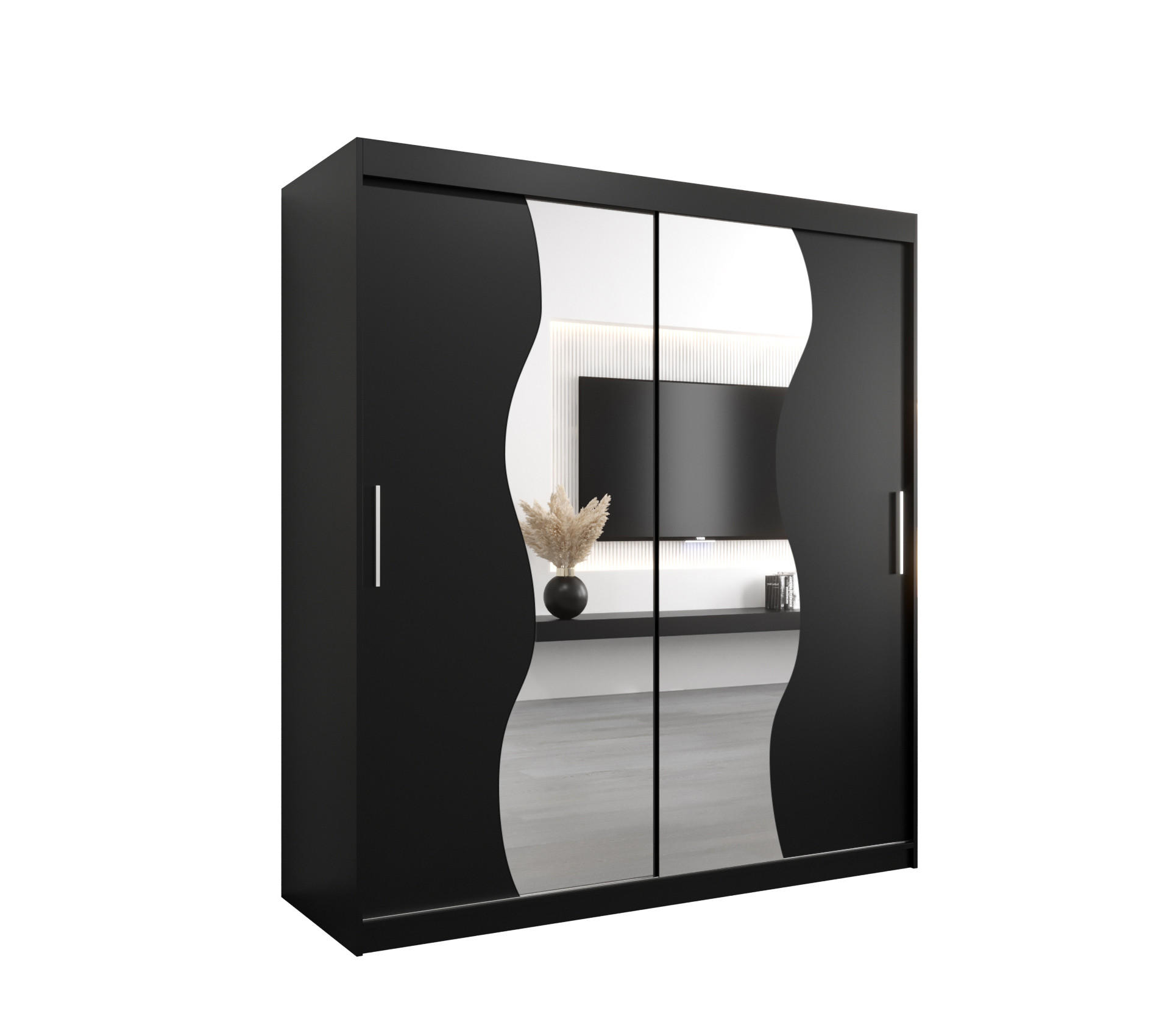 Abiks Möbel Schwebetürenschrank Schwarz, Schwarz 180x200x62 cm