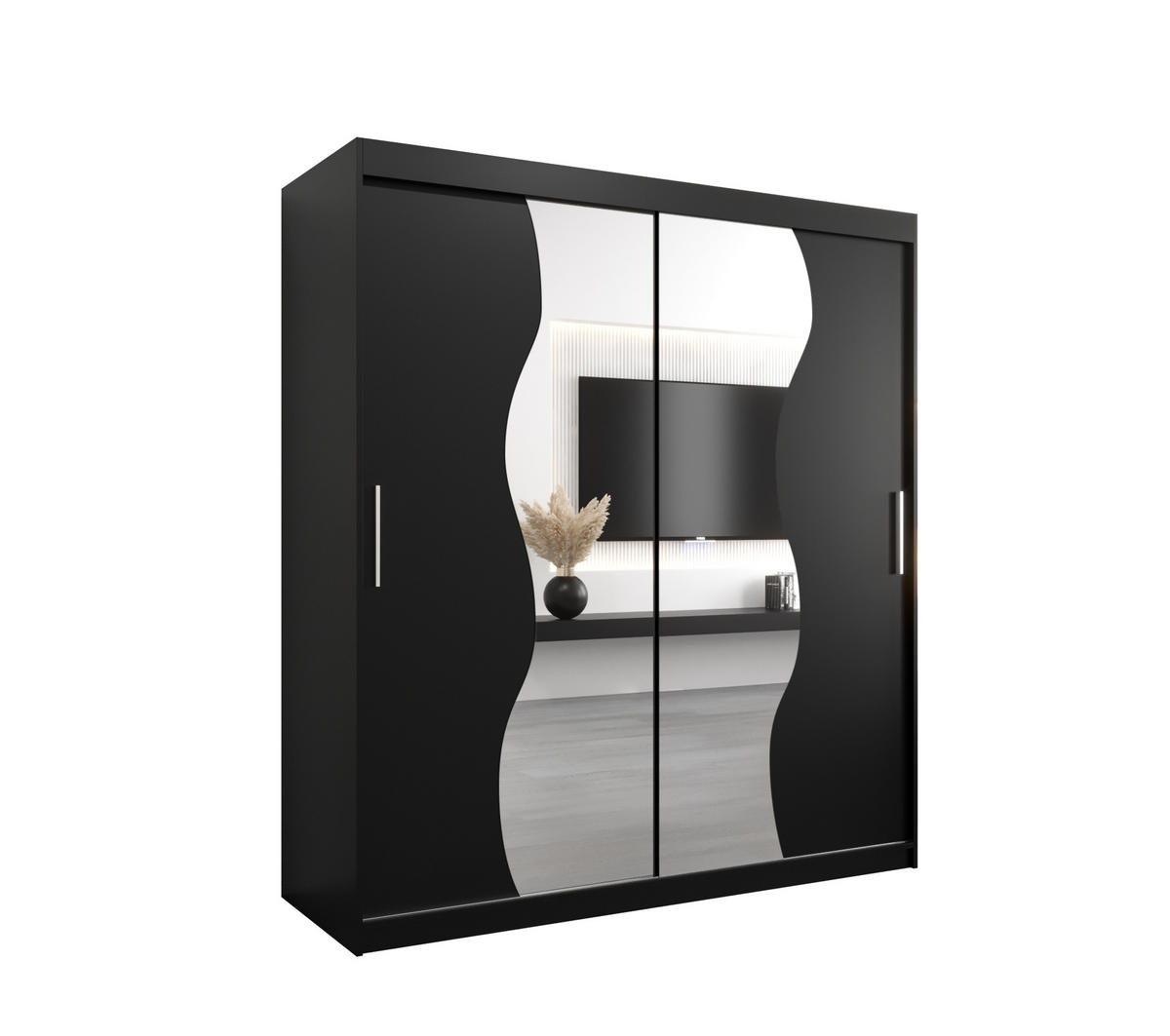 SCHWEBETÜRENSCHRANK 200/180/62 2-türig - Silberfarben/Schwarz, Holz/Kunststoff (180/200/62cm) - Abiks Möbel