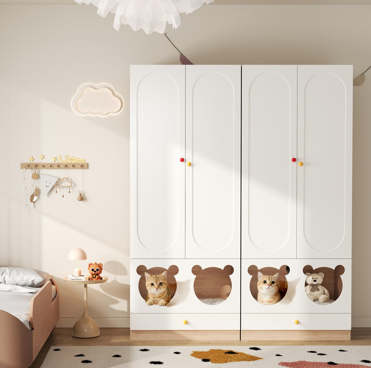 KLEIDERSCHRANK aus MDF 160x50x200 cm Natur/Weiß mit Kleiderstange und Haustierbereich - Naturfarben, Holzwerkstoff (80/200/50cm) - Modfu