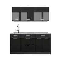 SINGLEKÜCHE R-Line, Schwarz Hochglanz/Anthrazit, 160 cm Arbeitsplatte Marmor - Schwarz Hochglanz/Anthrazit, Holzwerkstoff (160/81.6/60cm) - Vicco