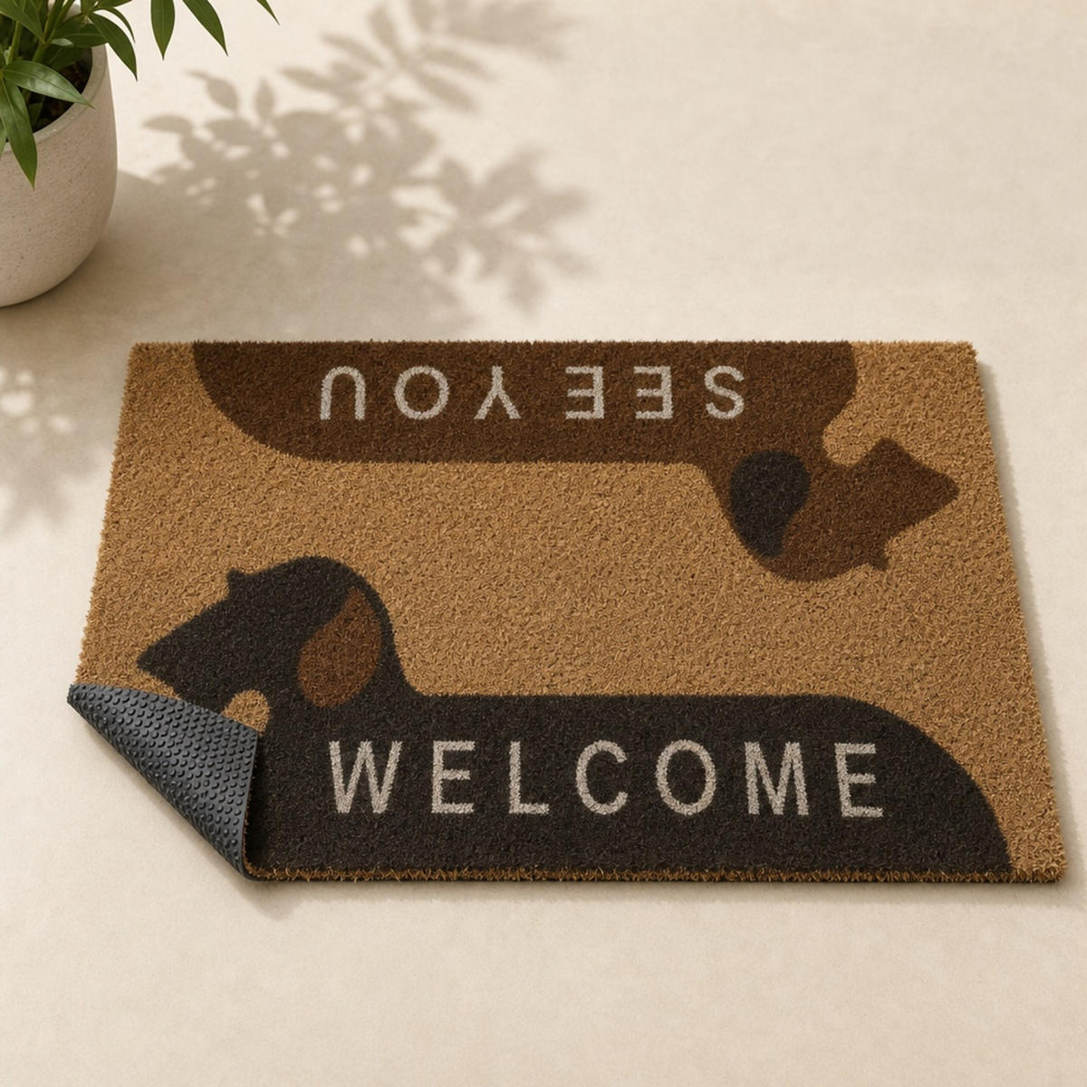 ROHOŽKA Přírodní hnědá kokosové vlákno 60x40 cm motiv psa - různobarevná, textil/plast (60/40cm) - Relaxdays