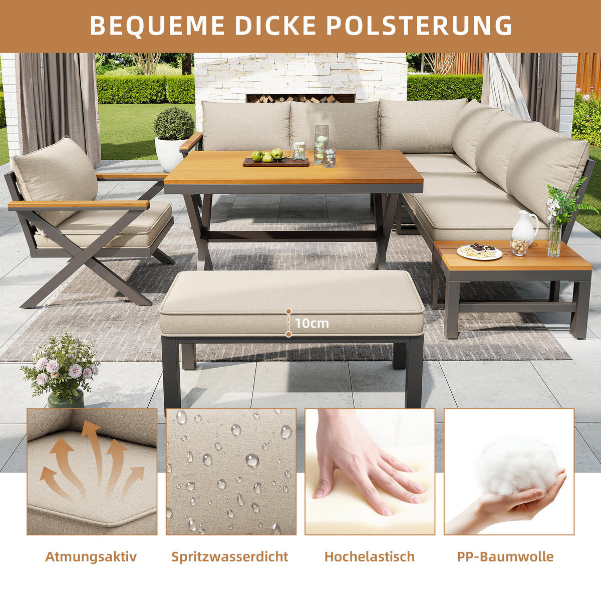 LOUNGEGARNITUR-DESIGN Grau/Beige - Beige, Metall - ComfortXL