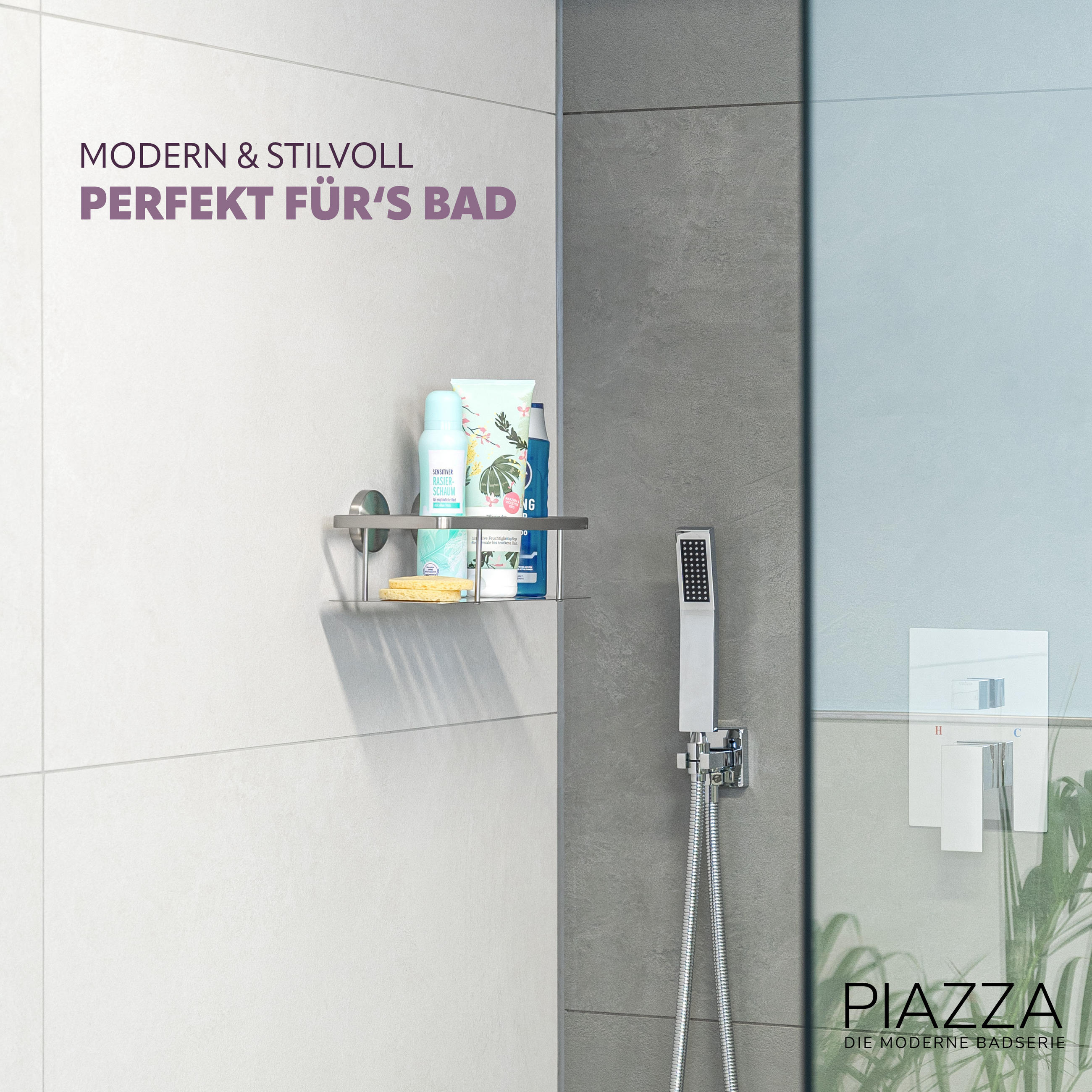 DUSCHKORB PIAZZA, Edelstahl - Silberfarben, Metall (28/10/13.5cm) - bremermann