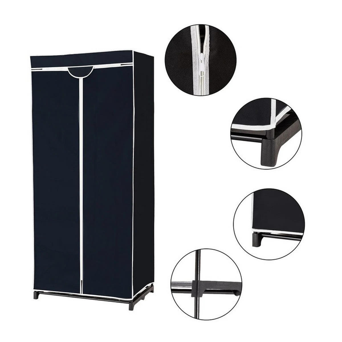 STOFFKLEIDERSCHRANK mit Kleiderstange schwarz - Schwarz, Textil (74/172/50cm) - COSTWAY