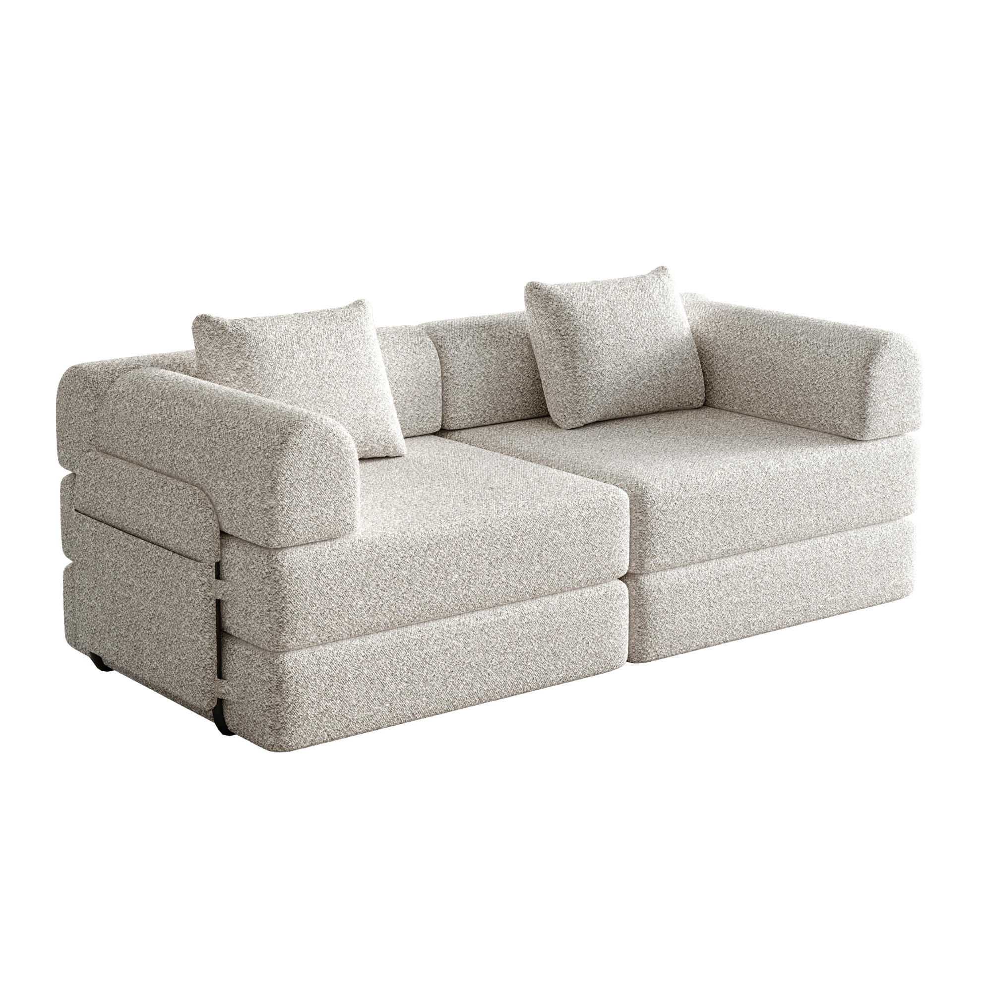 SCHLAFSOFA aus Chenille Khaki 2-in-1 mit Armlehnen-Ablagefach und flexibler Modulnutzung - Naturfarben, Textil (94/49.5/181.6cm) - Modfu