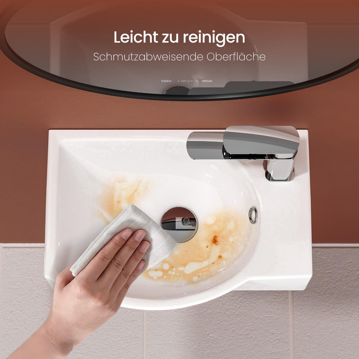 WASCHBECKEN Keramik Mit Hahnloch links Strahlend Weiß 40,5 / 28 / 14 cm - Weiß, Keramik (28/14/40.5cm) - EMKE