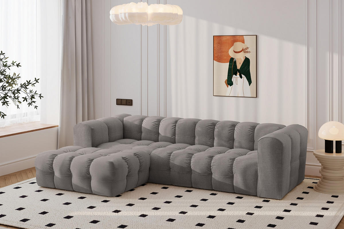 ECKSOFA L-form BALOO L, Chenille-Stoff Moly, Grau, Links - Grau, Holz (280/193cm) - Kaiser Möbel